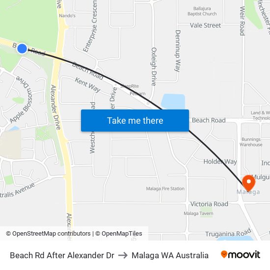 Beach Rd After Alexander Dr to Malaga WA Australia map