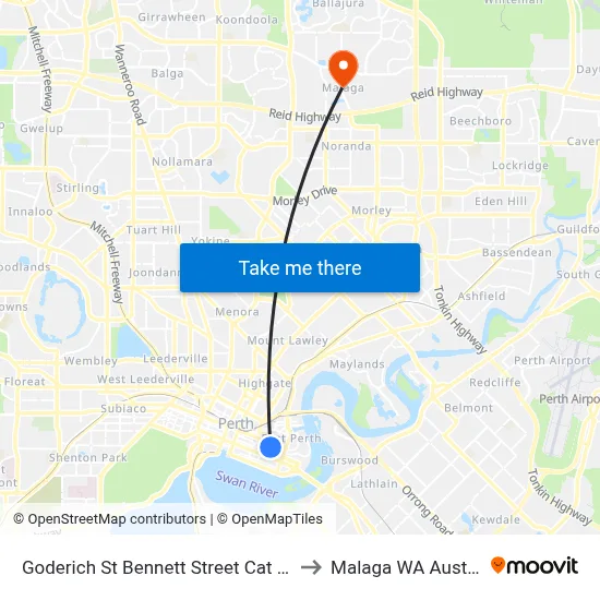 Goderich St Bennett Street Cat Id 103 to Malaga WA Australia map