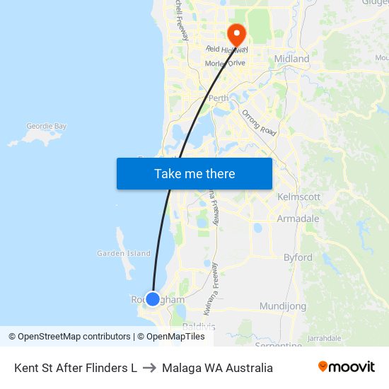 Kent St After Flinders L to Malaga WA Australia map