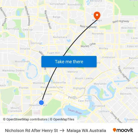 Nicholson Rd After Henry St to Malaga WA Australia map