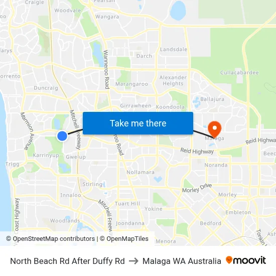 North Beach Rd After Duffy Rd to Malaga WA Australia map