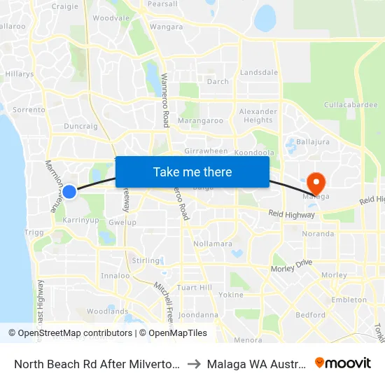 North Beach Rd After Milverton Av to Malaga WA Australia map