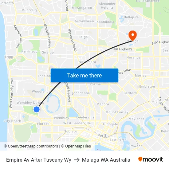 Empire Av After Tuscany Wy to Malaga WA Australia map