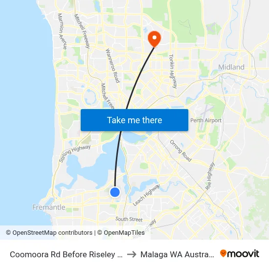 Coomoora Rd Before Riseley St to Malaga WA Australia map