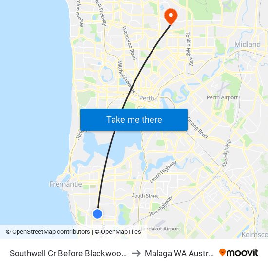Southwell Cr Before Blackwood Av to Malaga WA Australia map