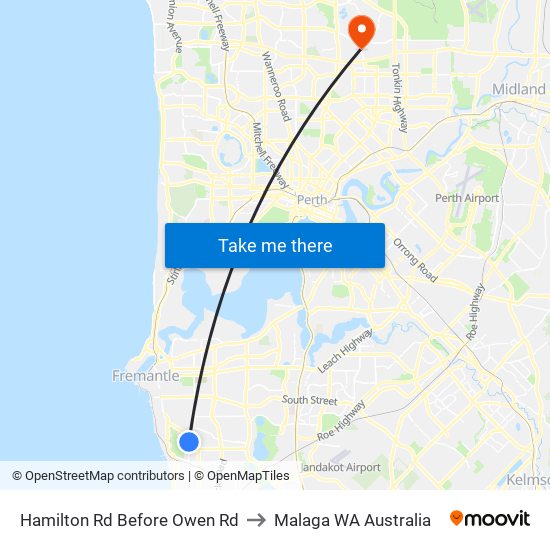 Hamilton Rd Before Owen Rd to Malaga WA Australia map