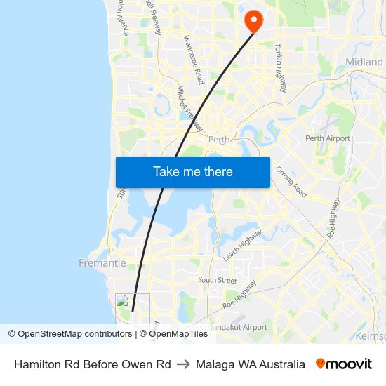 Hamilton Rd Before Owen Rd to Malaga WA Australia map