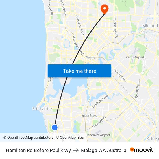 Hamilton Rd Before Paulik Wy to Malaga WA Australia map