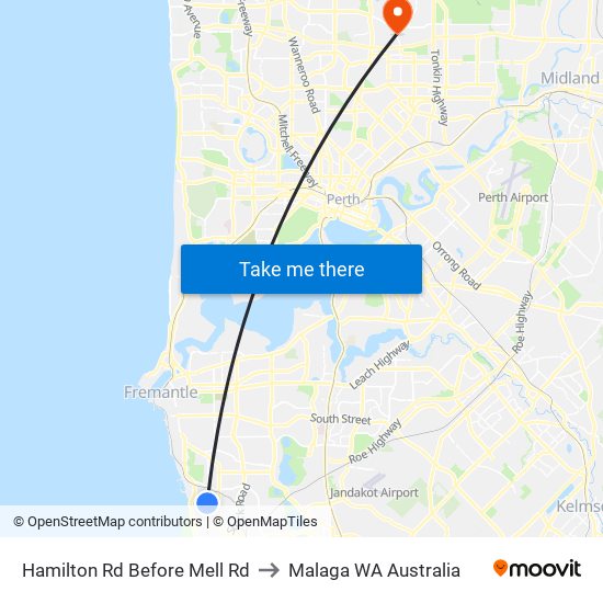 Hamilton Rd Before Mell Rd to Malaga WA Australia map