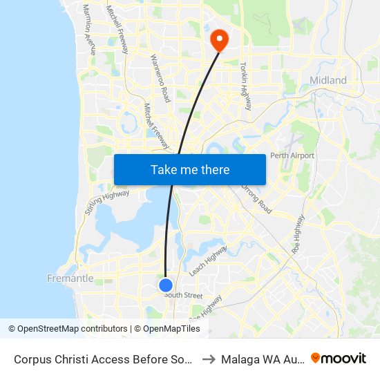 Corpus Christi Access Before Somerville Bvd to Malaga WA Australia map