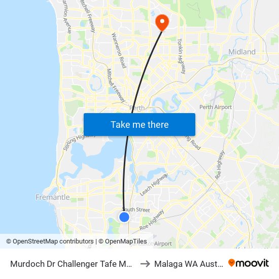 Murdoch Dr Challenger Tafe Murdoch to Malaga WA Australia map