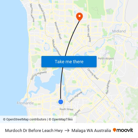 Murdoch Dr Before Leach Hwy to Malaga WA Australia map