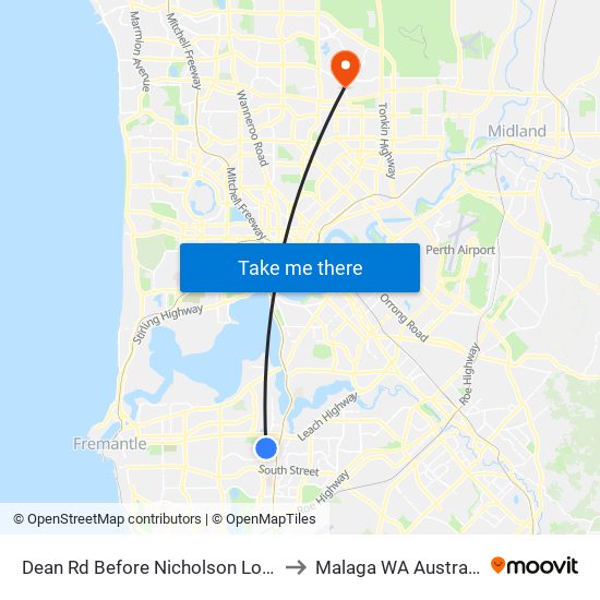 Dean Rd Before Nicholson Loop to Malaga WA Australia map