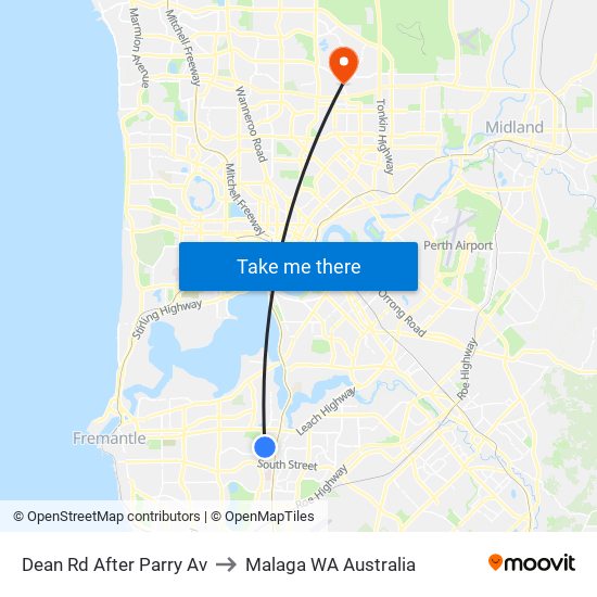 Dean Rd After Parry Av to Malaga WA Australia map