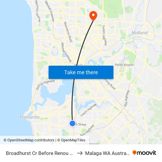 Broadhurst Cr Before Renou Wy to Malaga WA Australia map