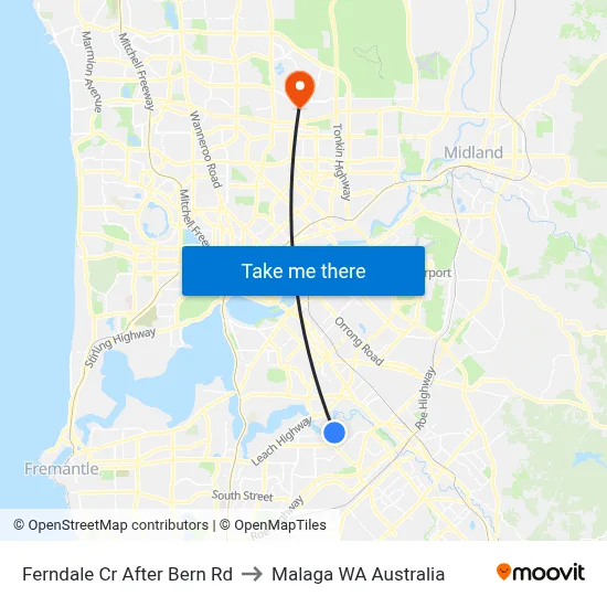 Ferndale Cr After Bern Rd to Malaga WA Australia map