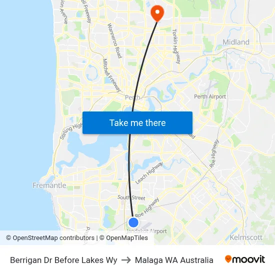 Berrigan Dr Before Lakes Wy to Malaga WA Australia map