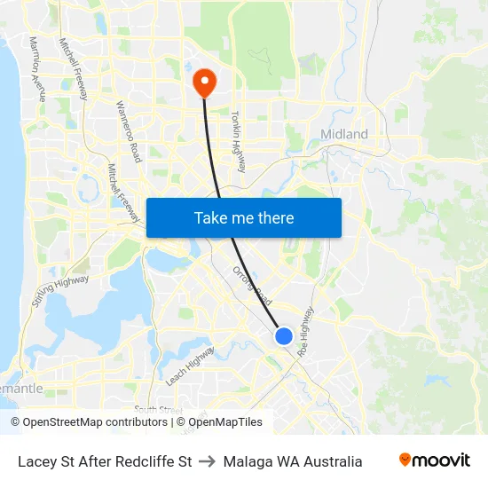 Lacey St After Redcliffe St to Malaga WA Australia map