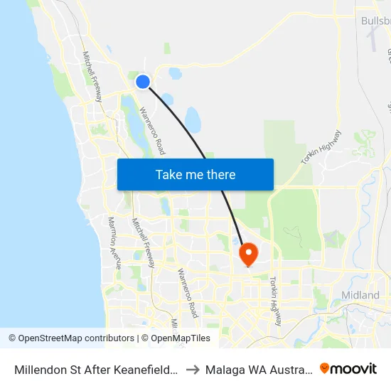 Millendon St After Keanefield Dr to Malaga WA Australia map