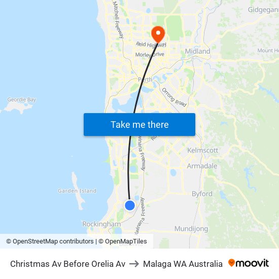 Christmas Av Before Orelia Av to Malaga WA Australia map