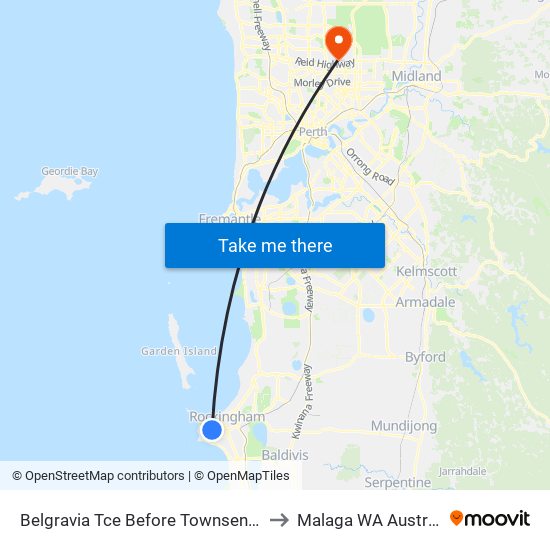 Belgravia Tce Before Townsend Rd to Malaga WA Australia map