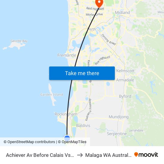 Achiever Av Before Calais Vsta to Malaga WA Australia map