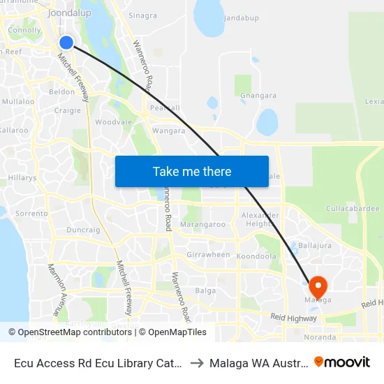 Ecu Access Rd Ecu Library Cat Id 28 to Malaga WA Australia map