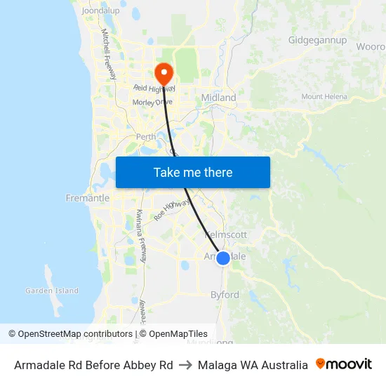 Armadale Rd Before Abbey Rd to Malaga WA Australia map