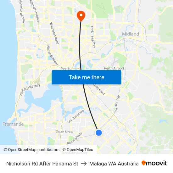 Nicholson Rd After Panama St to Malaga WA Australia map
