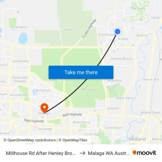 Millhouse Rd After Henley Brook Av to Malaga WA Australia map