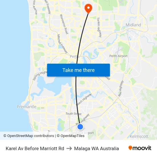Karel Av Before Marriott Rd to Malaga WA Australia map