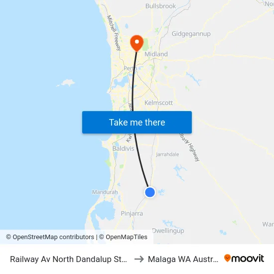 Railway Av North Dandalup Station to Malaga WA Australia map