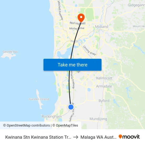 Kwinana Stn Kwinana Station Transwa to Malaga WA Australia map