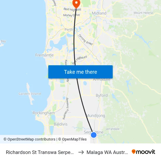Richardson St Transwa Serpentine to Malaga WA Australia map
