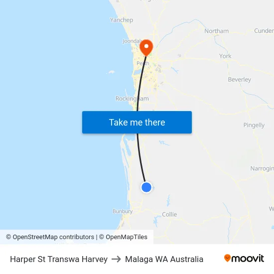 Harper St Transwa Harvey to Malaga WA Australia map