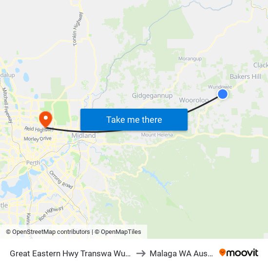 Great Eastern Hwy Transwa Wundowie to Malaga WA Australia map