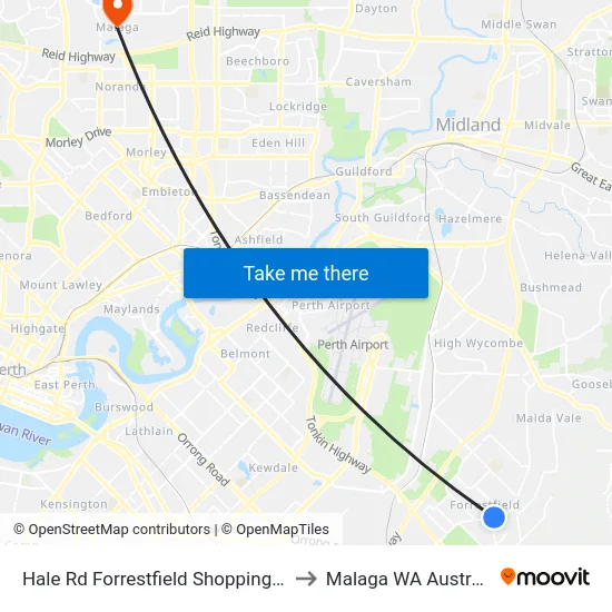 Hale Rd Forrestfield Shopping Ctr to Malaga WA Australia map