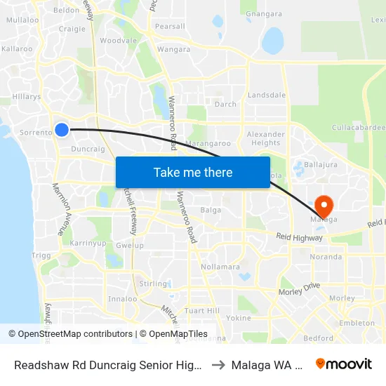 Readshaw Rd Duncraig Senior High School Stand 4 to Malaga WA Australia map