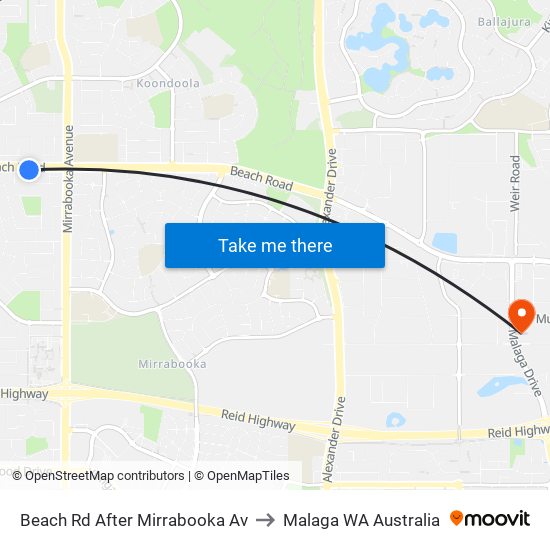 Beach Rd After Mirrabooka Av to Malaga WA Australia map