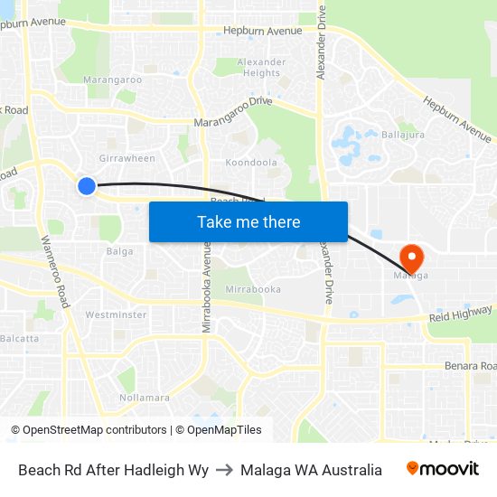 Beach Rd After Hadleigh Wy to Malaga WA Australia map