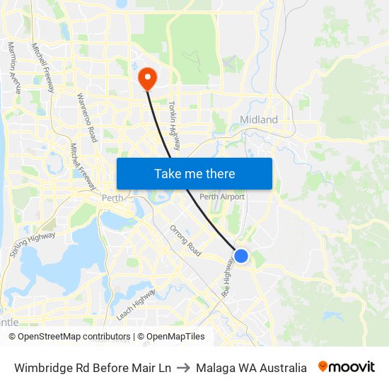 Wimbridge Rd Before Mair Ln to Malaga WA Australia map
