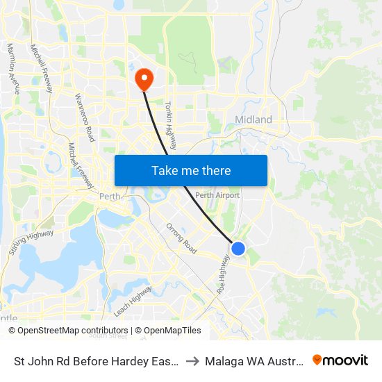 St John Rd Before Hardey East Rd to Malaga WA Australia map