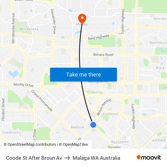 Coode St After Broun Av to Malaga WA Australia map