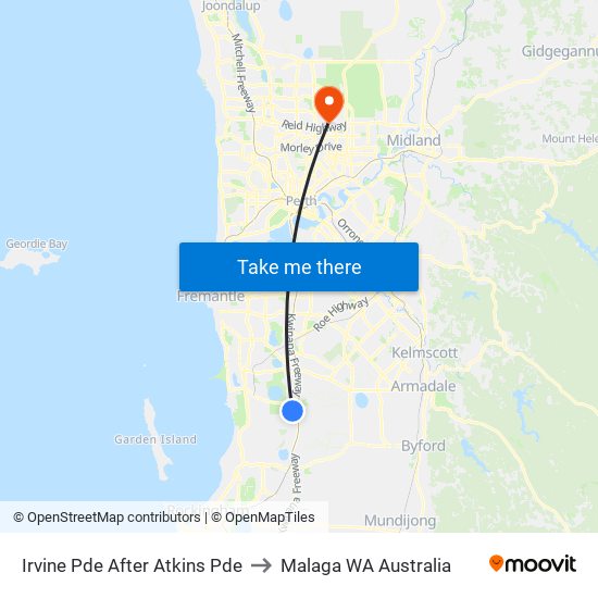 Irvine Pde After Atkins Pde to Malaga WA Australia map