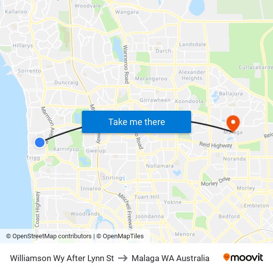 Williamson Wy After Lynn St to Malaga WA Australia map