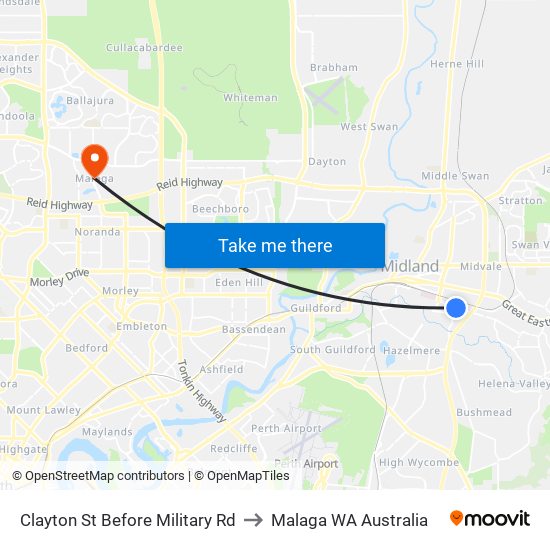 Clayton St Before Military Rd to Malaga WA Australia map