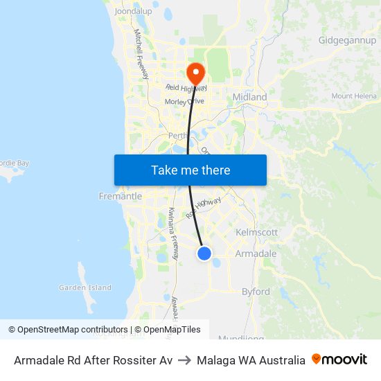 Armadale Rd After Rossiter Av to Malaga WA Australia map