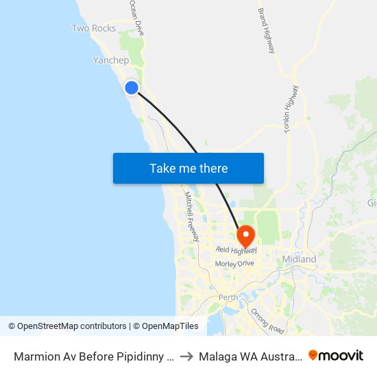 Marmion Av Before Pipidinny Rd to Malaga WA Australia map