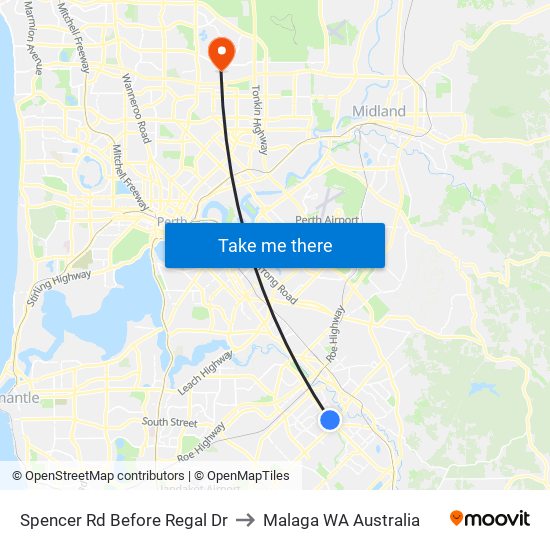 Spencer Rd Before Regal Dr to Malaga WA Australia map