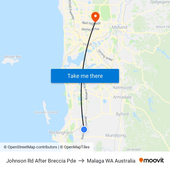 Johnson Rd After Breccia Pde to Malaga WA Australia map